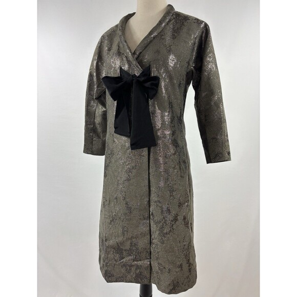 Hoss Introqia Anthropologie Made in Spain Jacket Silver Jacquard Size 36 Bow - Picture 15 of 15